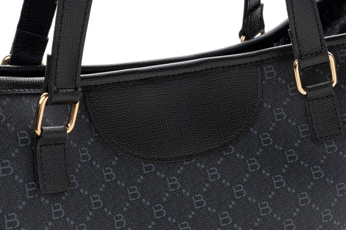 Lucky Bees 355 v2 Bolso Tote de Piel de Polivinilo Negro y Gris, 37x15x28 cm